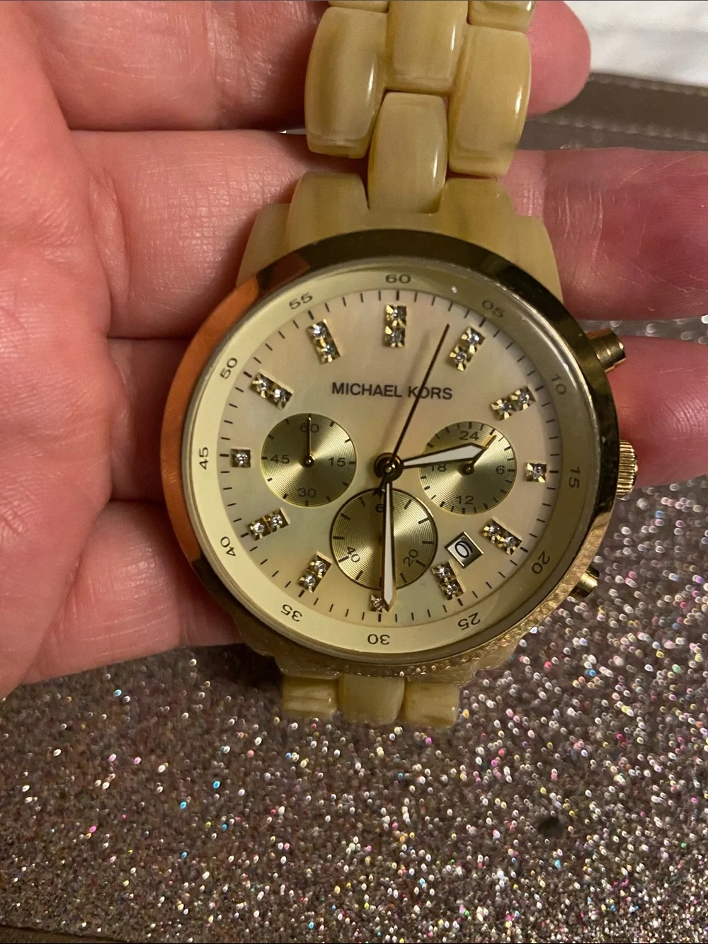 Michael Kors Gold-Tone Watch with Cream Resin Bracelet